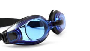 svoemmebriller med blaat glas